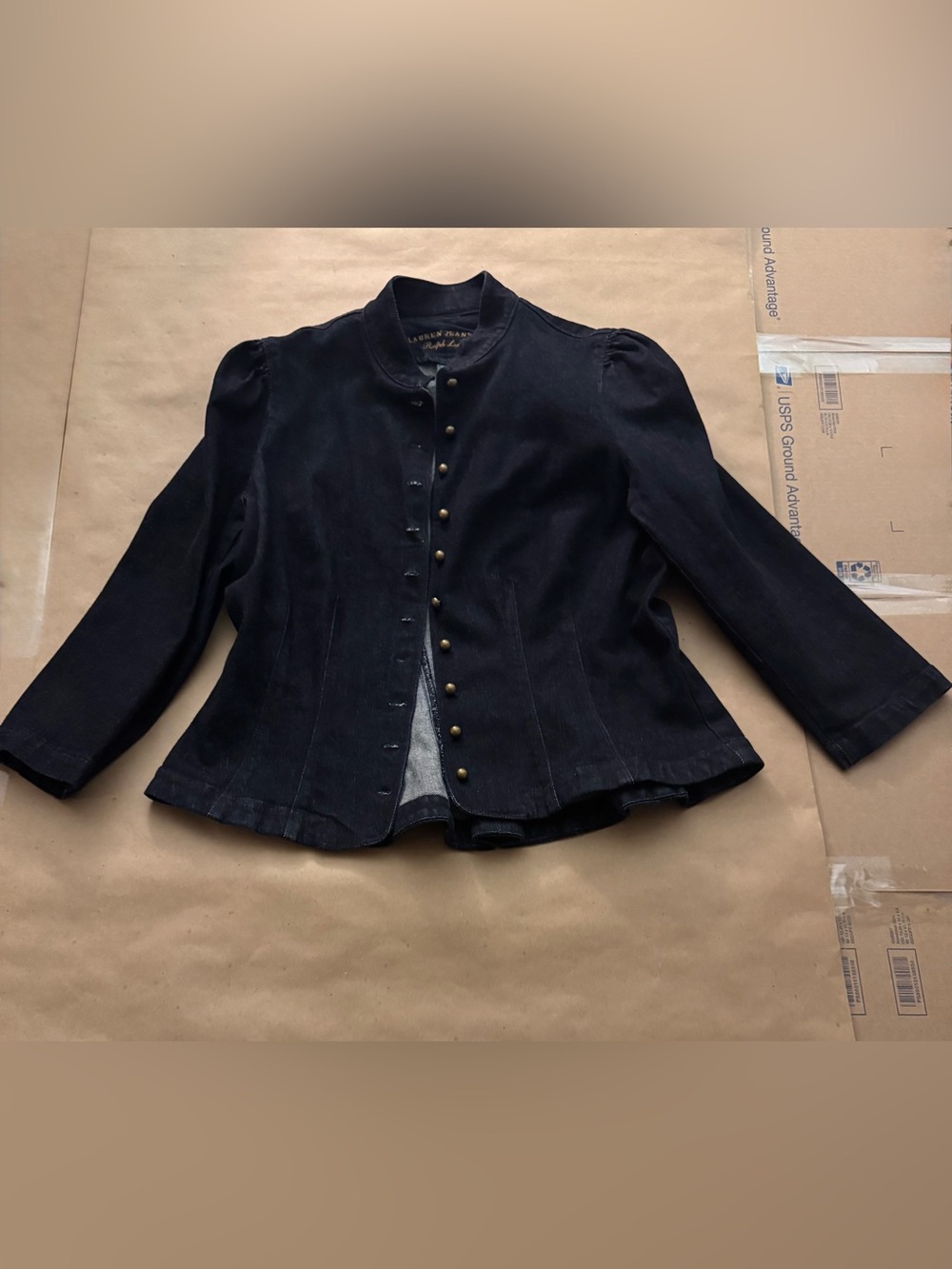 Lauren Jeans Co Ralph Vintage Military Jacket Button Front Blazer XL Dark Denim